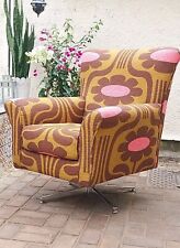 Unique Statement Funky Swivel Egg Chair-Newly Reupholstered Orla Kiely  Fabric.