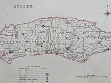 Sussex antique engraved map