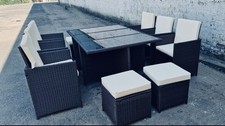 NEW RATTAN GARDEN CUBE SET LARGE 10 SEATER BLACK CHAIRS TABLE STOOLS CUSHIONS !!