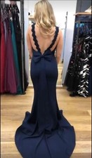 ?PIA MICHI 1850 NAVY BLUE FISHTAIL PROM DRESS DIAMANTÉ BOW BACKLESS SIZE 8 ?