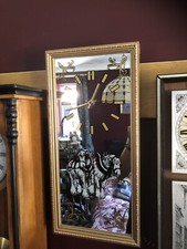 Vintage Mirrored Wall Clock Featuring Heavy Dray Or Plough Horses