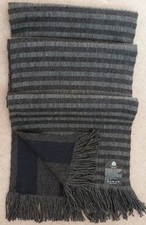 STRIPED WOOLMARK SCARF REVERSIBLE TWO TONE GREYS FRINGED ENDS BNWT