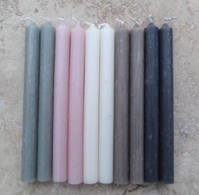 10 MINI Taper Dinner Candles 13cmx1.2cm White Grey Pink Flax Coal Ivory Red
