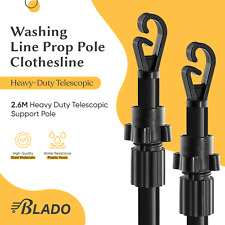 2X CLOTHES WASHING LINE PROP POLE HEAVY DUTY TELESCOPIC SUPPORT EXTENDABLE 2.6M