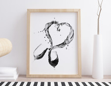Original Watercolour Wine Glasses Love Splash Art Print. Prosecco Cava Fashion