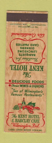 Matchbook cover kent hotel - cover,