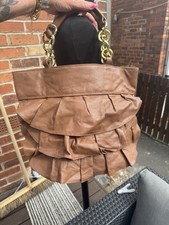 Large Billy Bag With Gold Chain Straps Brown Faux Leather