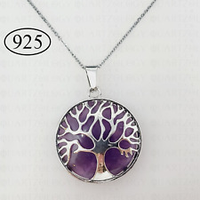 Amethyst Necklace Crystal Tree of Life Pendant 925 Sterling Silver Chain