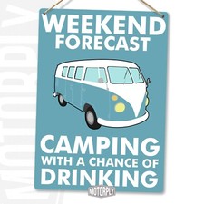 Metal Wall Sign - Weekend forecast Camper Van Blue - Nature Travel VW Forest