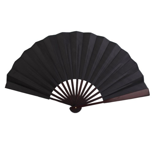 Black folding silk fan - black,