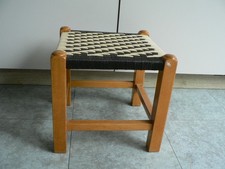 Vintage Wooden Stool Woven
