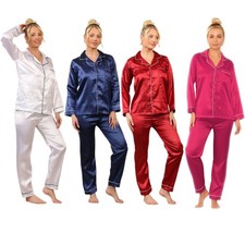 WOMENS SATIN SILK PYJAMAS SET LADIES PJS NIGHTWEAR PJ'S PAJMAS SLEEPING SUIT SIZ