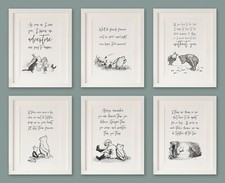 SET OF 6 Winnie the Pooh quote prints, A5, Black & White Monochrome, Unframed