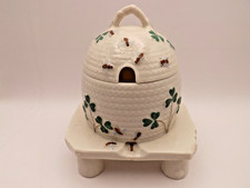 Antique Belleek Bee Hive Honey Pot Black Mark 1891-1926