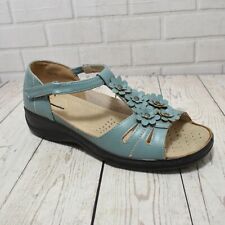 Womens Blue Enclosed Heel T Bar Low Wedge Touch Fastening Sandals Size UK 6
