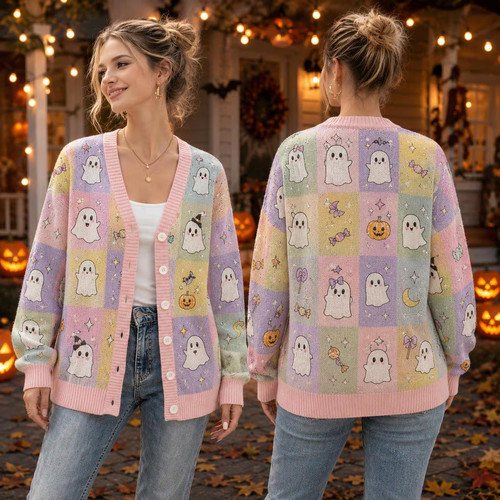 Cute ghost halloween cardigan - ghost,