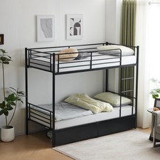 Single Metal Bunk Bed with Ladder, Safety Rail, Drawer, Space-Saving for Teens