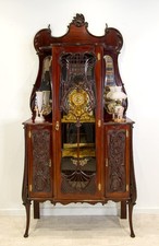 Antique Victorian Carved Mahogany Display Cabinet c.1900 – Velvet Interior
