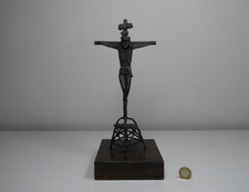 Mid c Spanish Brutalist Iron Corpus Christi Crucifix Sculpture. Signed Joaquin