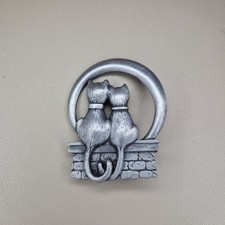 JJ Jonette Cats In Love Brooch Pewter Vintage Pin Large 6cm Tall