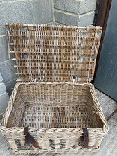 Large vintage wicker Trunk with lid Wicker Shipping Luggage PicnicBasket Laundry
