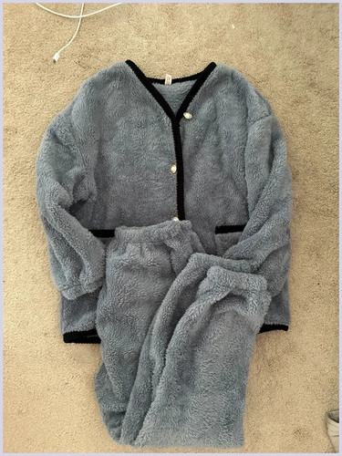 Blue grey fluffy loungewear - fluffy,