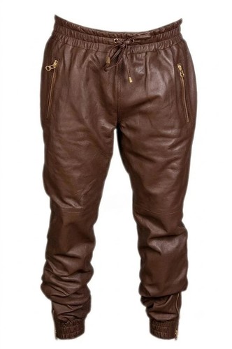 Mens leather brown sweat pant - mens, pant|
