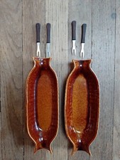 Wattisfield Ware Corn On Cob Dishes x 3 1970s With 4 Forks Wood Handles