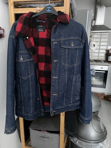 Bershka denim jacket tartan - bershka,
