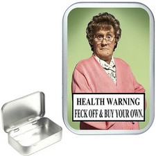 Mrs Brown.Hinged Tobacco Tin.Sewing Tin,Pill Tin, Stash Tin, Box. 1oz & 2oz