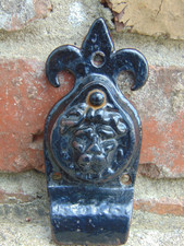 Antique British Victorian Metal Front Door Escutcheon Pull with Lion Head Decor