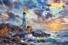 Lighthouse Seascape Canvas Picture Print Wall Art