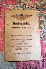 Ambassador Motor Cycle Manual, Super S, 3 Star Special, Electra 7, Sports, 1959