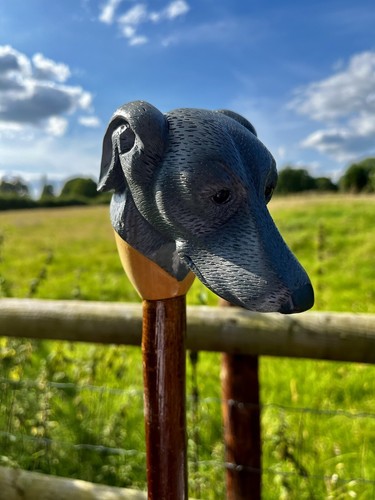 Whippet head hand - whippet, carved