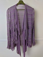 Grizas Cardigan Purple Chiffon Draped Layered Waterfall Cover Up Size Small 