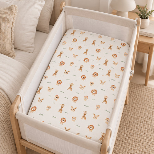 Cute safari animals cot fitted - cute,