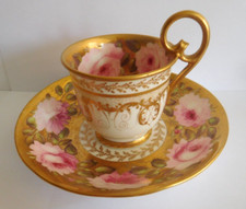 ANTIQUE NANTGARW BILLINSLEY ROSES PATTERN COFFEE CUP AND SAUCER