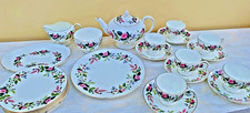 23 piece Wedgwood Hathaway Rose Bone China Tea set pink roses 1980's with Teapot