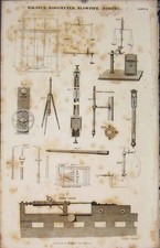 Original Old Antique Print Balance Barometer Blowpipe Boring Mesurement C1837