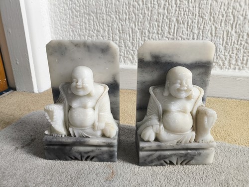 Two laughing buddha - laughing, stone