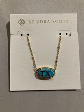 Kendra Scott Elisa TX Teal Texas Pendant Gold Necklace NWT