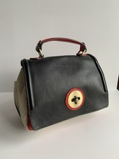 Vera Pelle colour block leather satchel clutch bag VGC red navy top handle