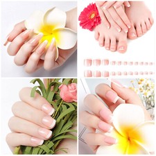 24x French False Nails French Manicure False Nail Tips Press On Full Cover Nails