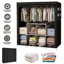 170*170*45cm Foldable Fabric Canvas Wardrobe W/14 Partitions Metal Frame UKS