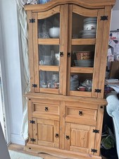 Corona 3ft  Display Dresser Buffet Hutch Distressed Waxed Pine Clear Glass