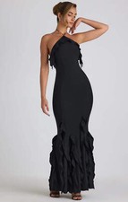 Oh Polly Womens Black Halterneck Maxi Dress