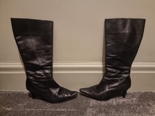 Vintage Carvela Black Knee High Boots Kitten Heels Size 38 UK5 Slim Calf Autumn