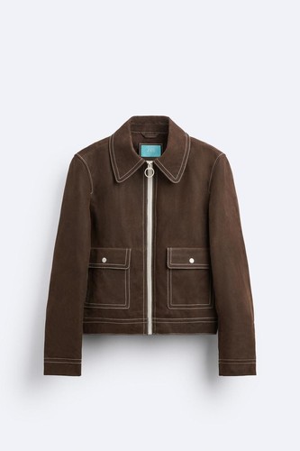 Zara topstitched suede jacket - suede,