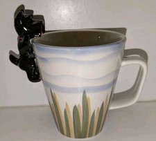 BLACK 3D SCOTTISH TERRIER WITH BONE ON A DECORATIVE COFFEE MUG