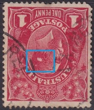 AUST KGV 1d RED S Wk. INVERTED WATERMARK - 'WHITE SPOT BY EAR'. USED. (L474)